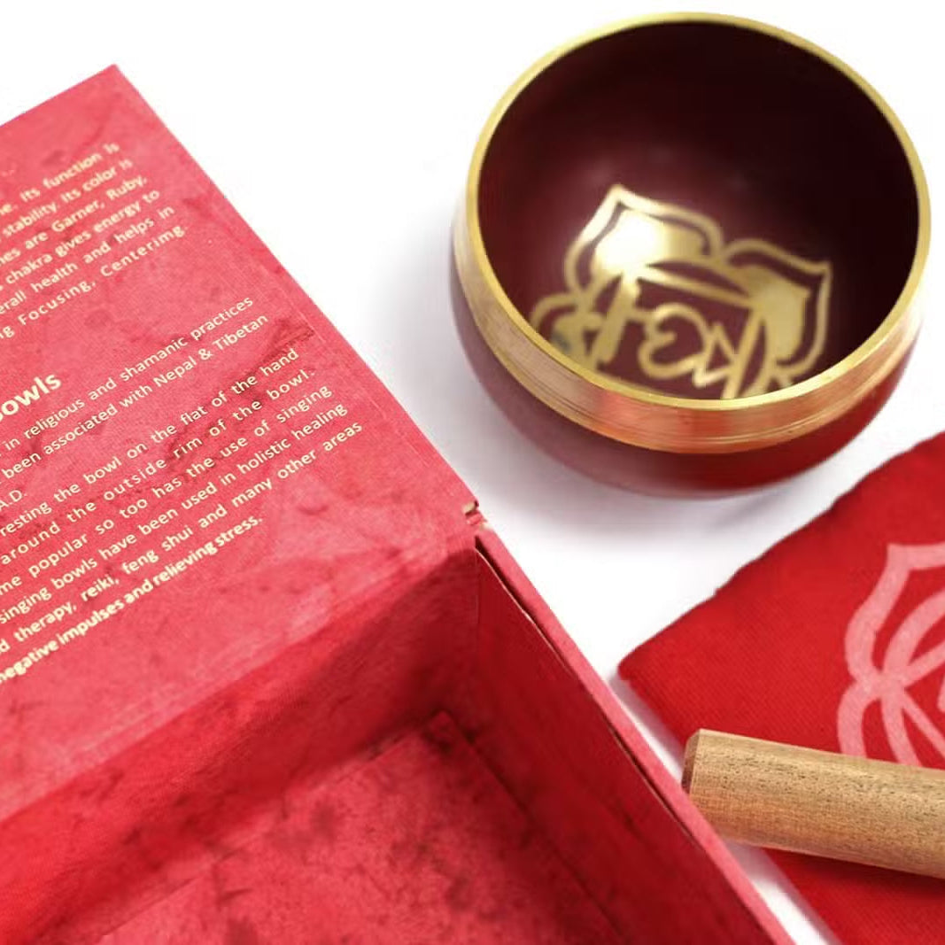 8cm Authentic Healing Chakra Brass Singing Bowl Set - Root / Support Chakra