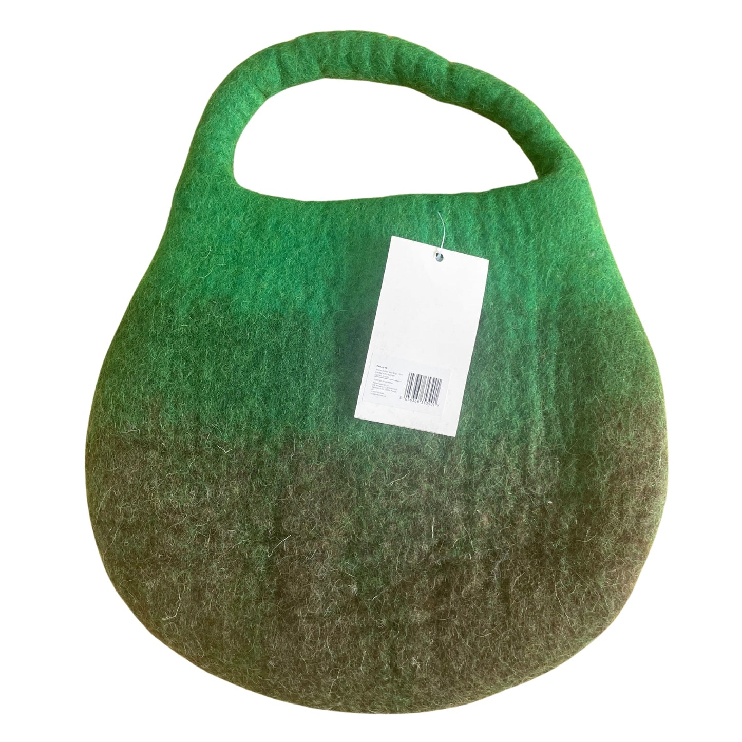 Handcrafted Wool Water Felted One Handle with Magnet Bag - Bee / Shades of Green product packaging on clean background from Quintessential Holistic Health Ltd