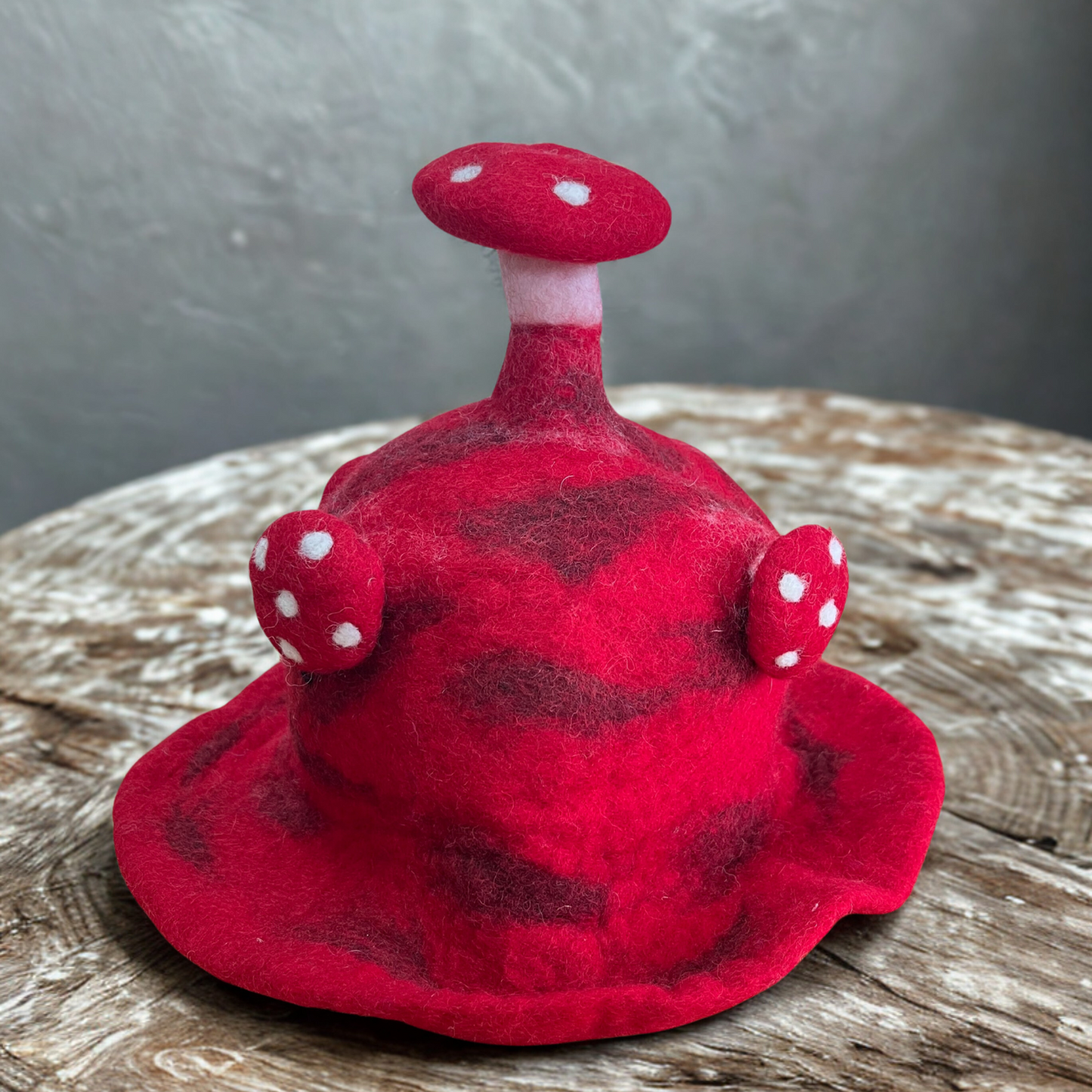Wool Felted Handmade Mushroom Hat - Rush To The Head Red product packaging on clean background from Quintessential Holistic Health Ltd