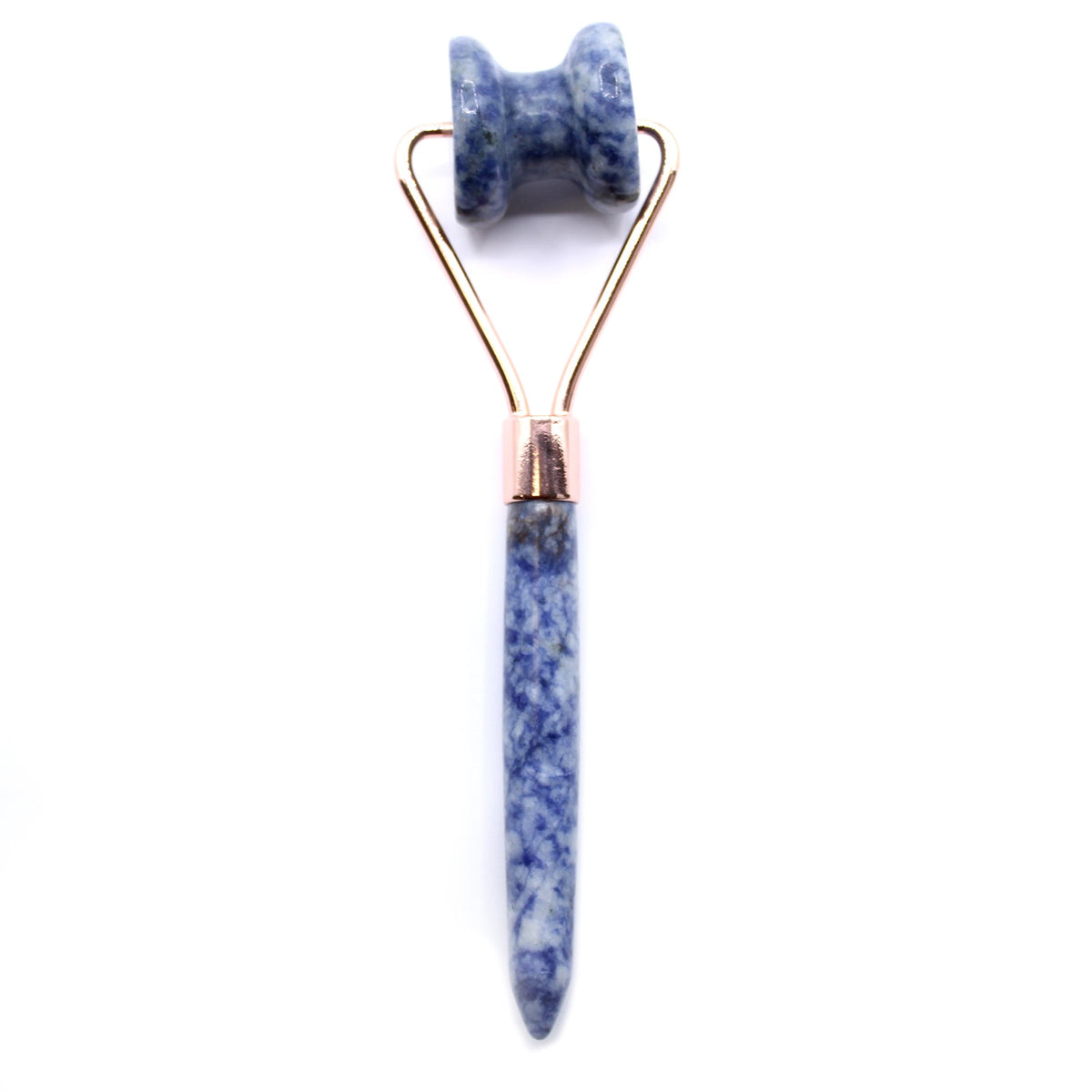 Gemstone Jawline Roller - Sodalite with a mottled blue double-notched roller and pointed blue handle by Quintessential Holistic Health Ltd