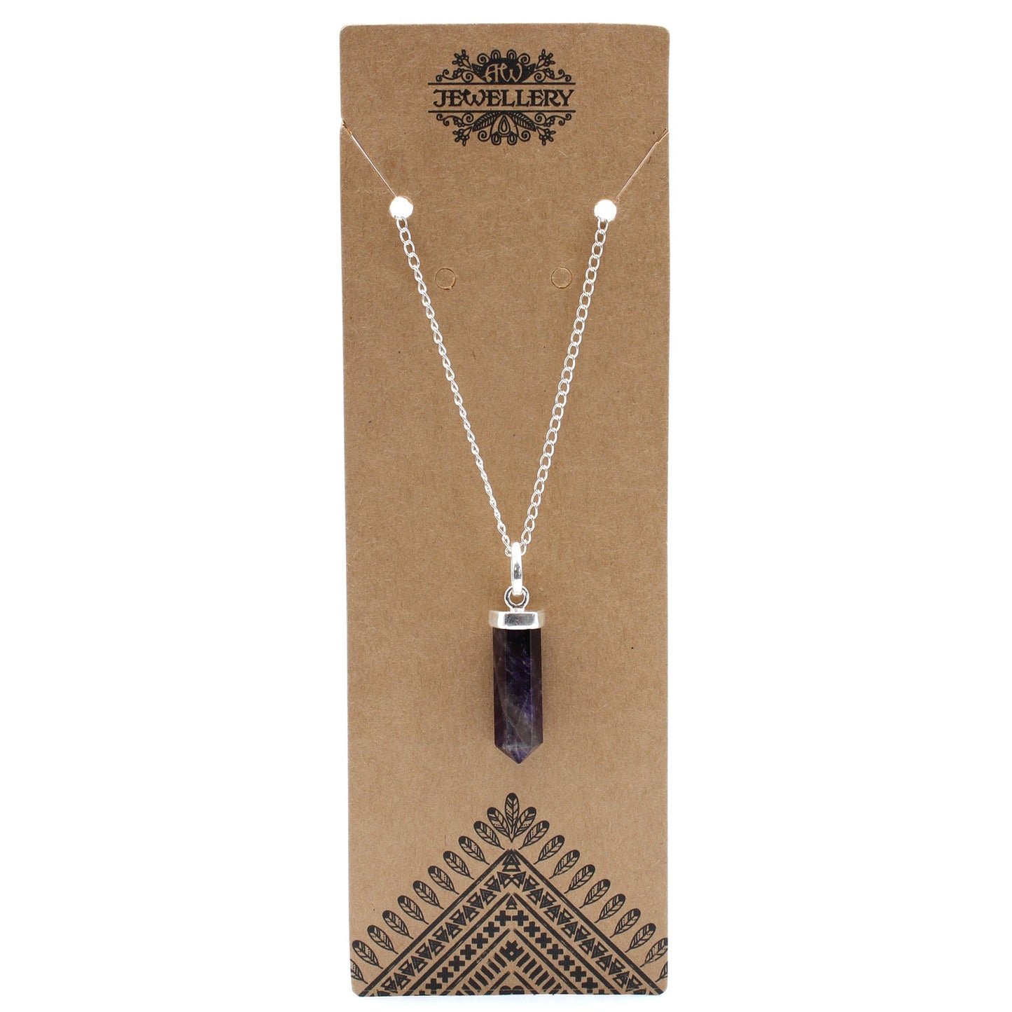 Gemstone Classic Point Pendant Necklace - Amethyst product packaging on clean background from Quintessential Holistic Health Ltd