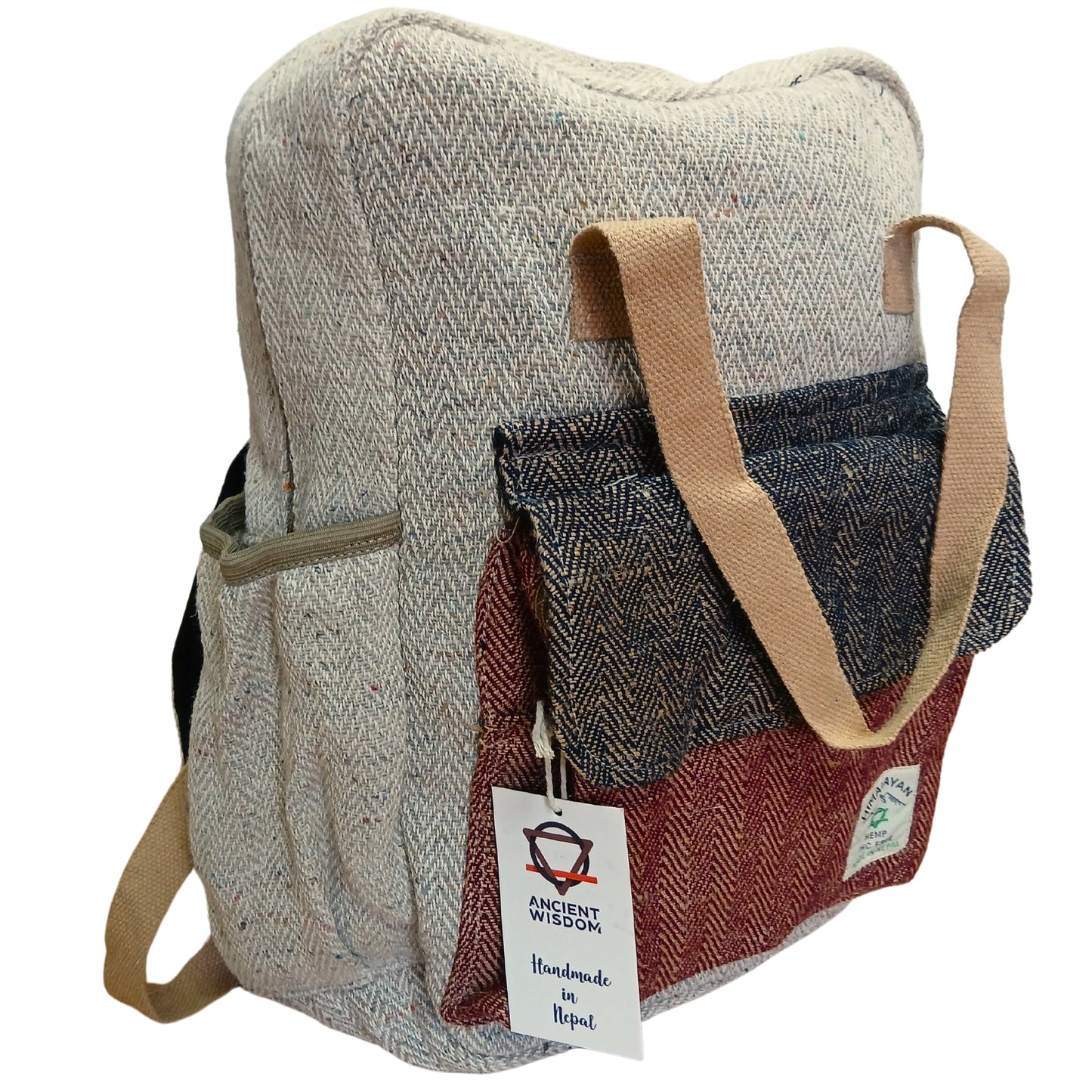 Eco-Friendly Hemp and Cotton Adventure Backpack - Kathmandu product packaging on clean background from Quintessential Holistic Health Ltd