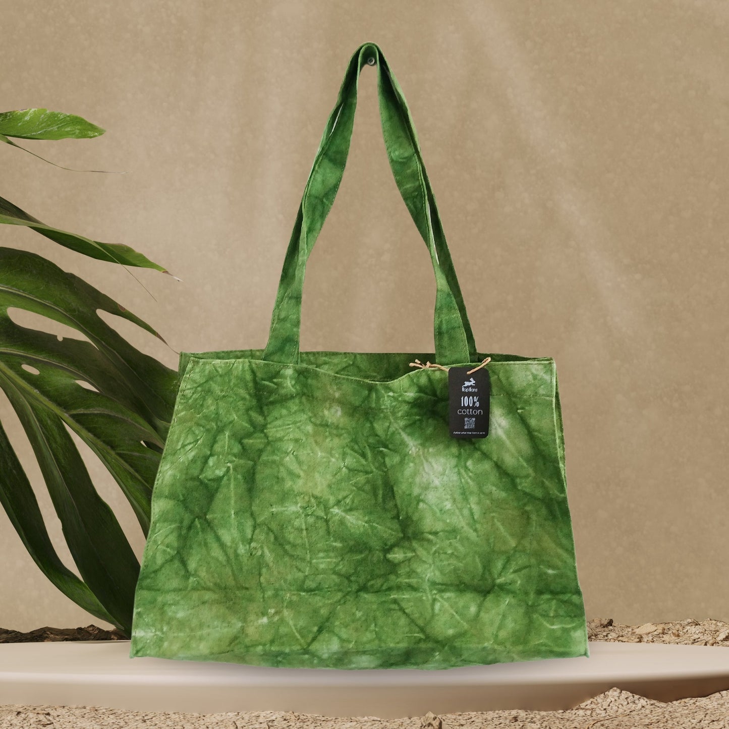 Handmade Eco-Friendly 100% Natural Cotton Handy Bag - Stonewashed / Forest Green product packaging on clean background from Quintessential Holistic Health Ltd
