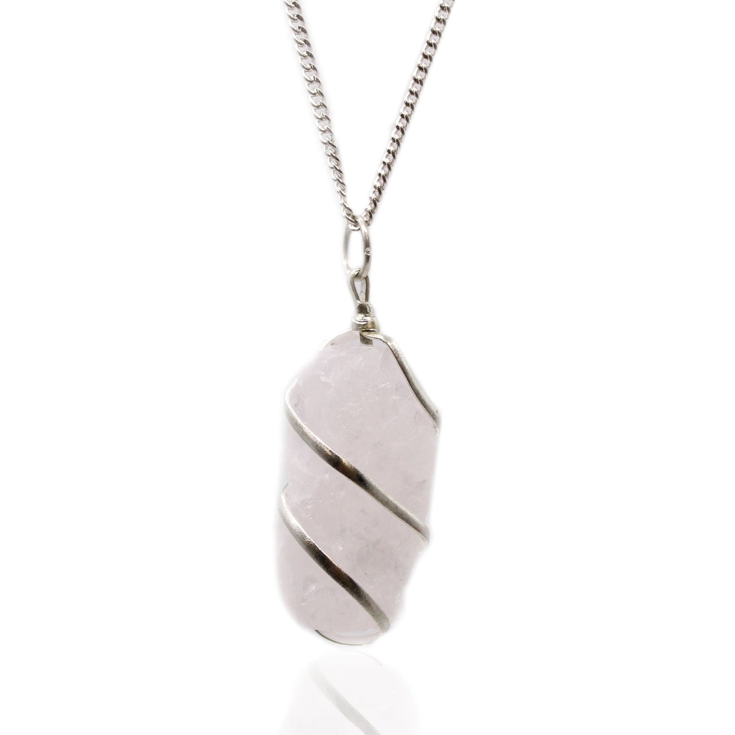 Cascade Wrapped Gemstone Necklace - Rough Rose Quartz product packaging on clean background from Quintessential Holistic Health Ltd