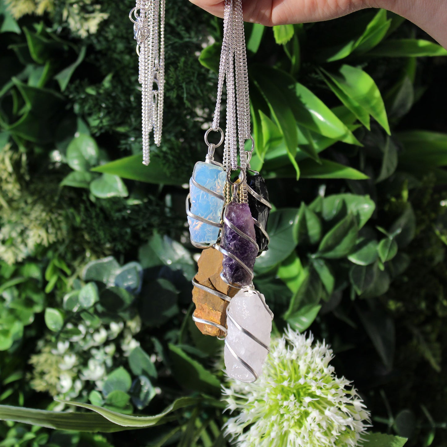 Cascade Wrapped Gemstone Unisex Necklace