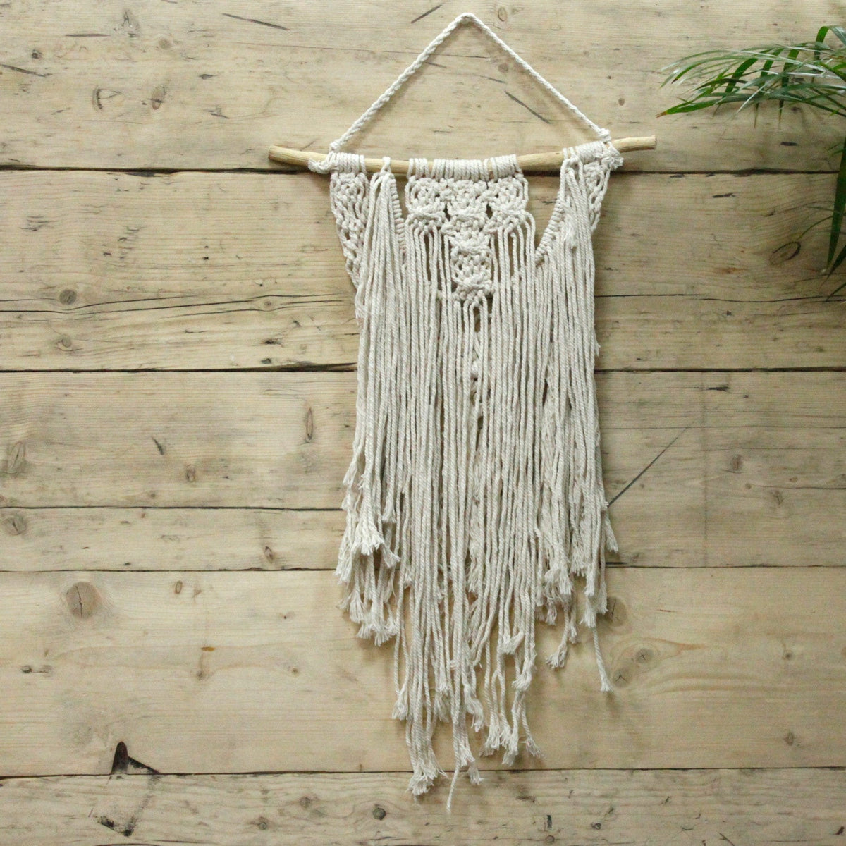 Handcrafted Cotton Macramé Wall Hanging - The Wedding Blessing with textured knotwork and uneven flowing fringe by Quintessential Holistic Health Ltd