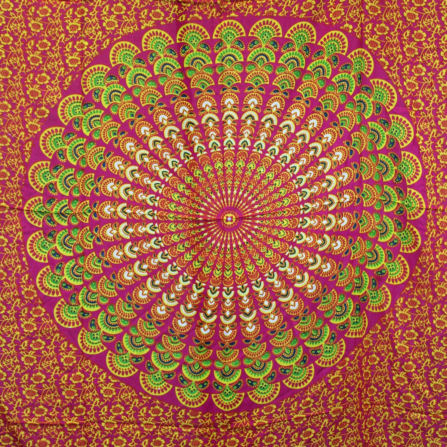 Bali Mandala Sarong / Scarf - Lime / Ruby Red / Orange product packaging on clean background from Quintessential Holistic Health Ltd