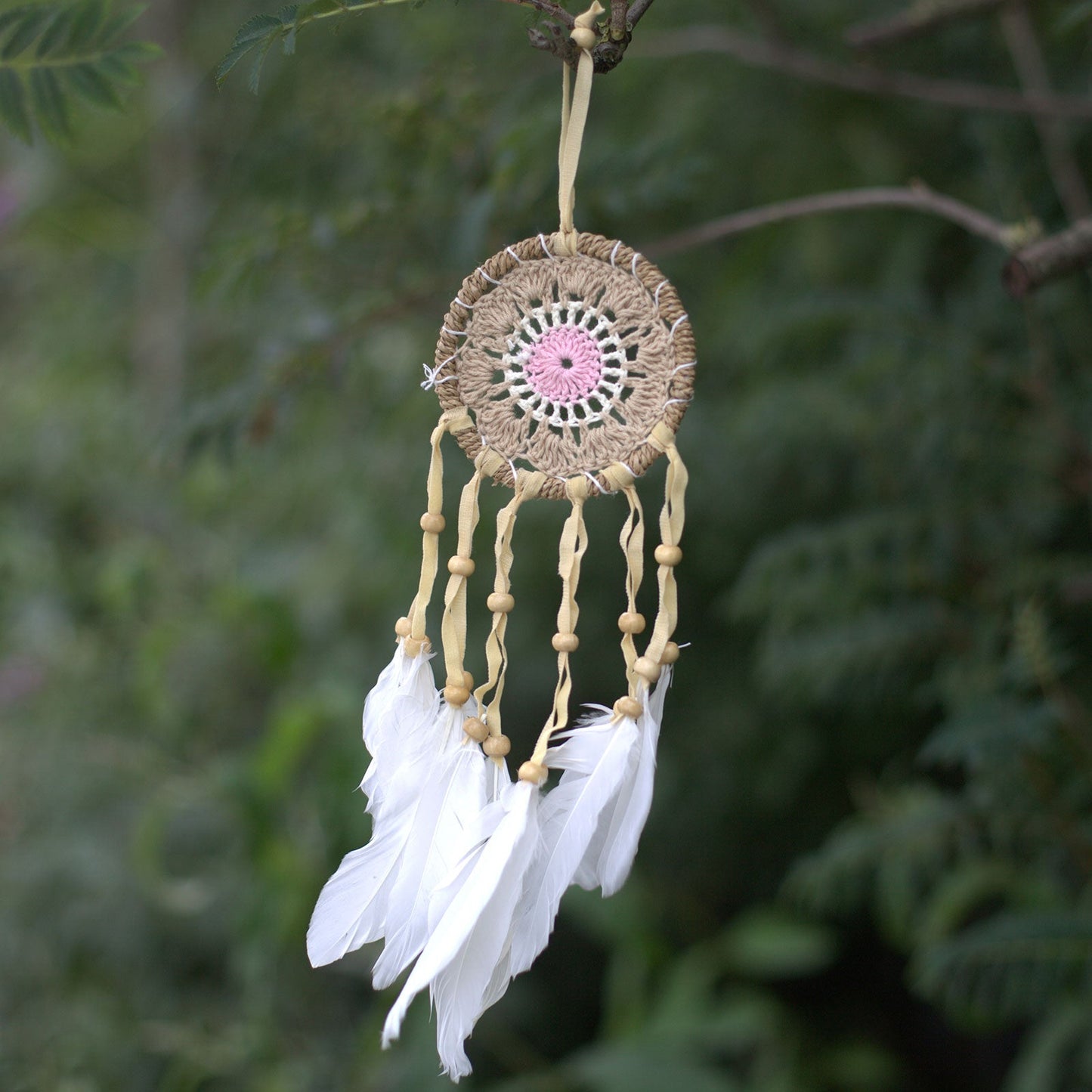 6 x Hand Crafted Macrame Dreamcatchers - Small / Assorted / Pastel Pinks product packaging on clean background from Quintessential Holistic Health Ltd