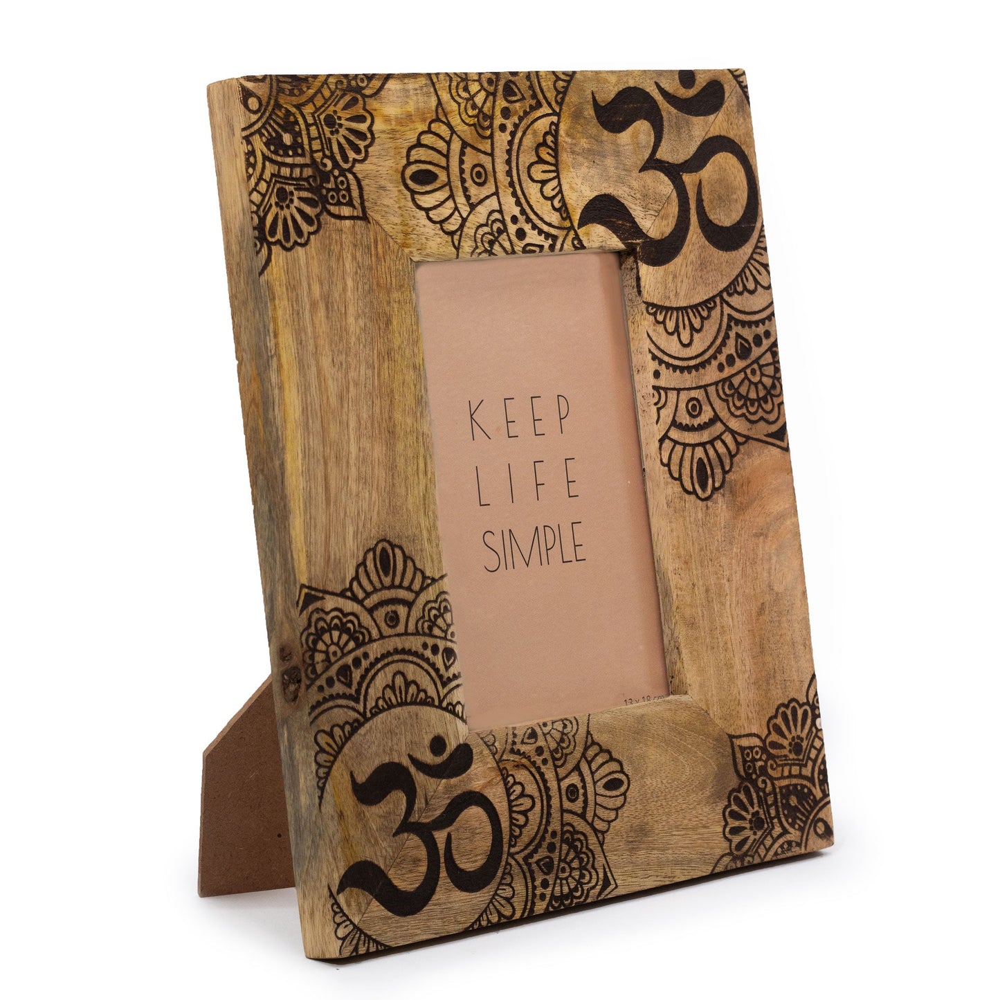 Natural Mango Wooden Photo Frame - Medium / Mandala / Black product packaging on clean background from Quintessential Holistic Health Ltd