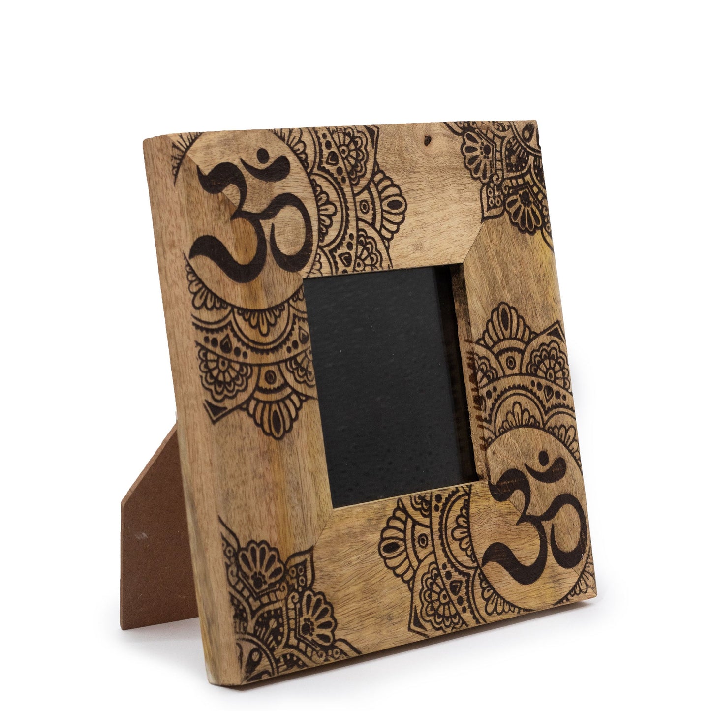 Natural Mango Wooden Photo Frame - Small / Mandala / Black product packaging on clean background from Quintessential Holistic Health Ltd