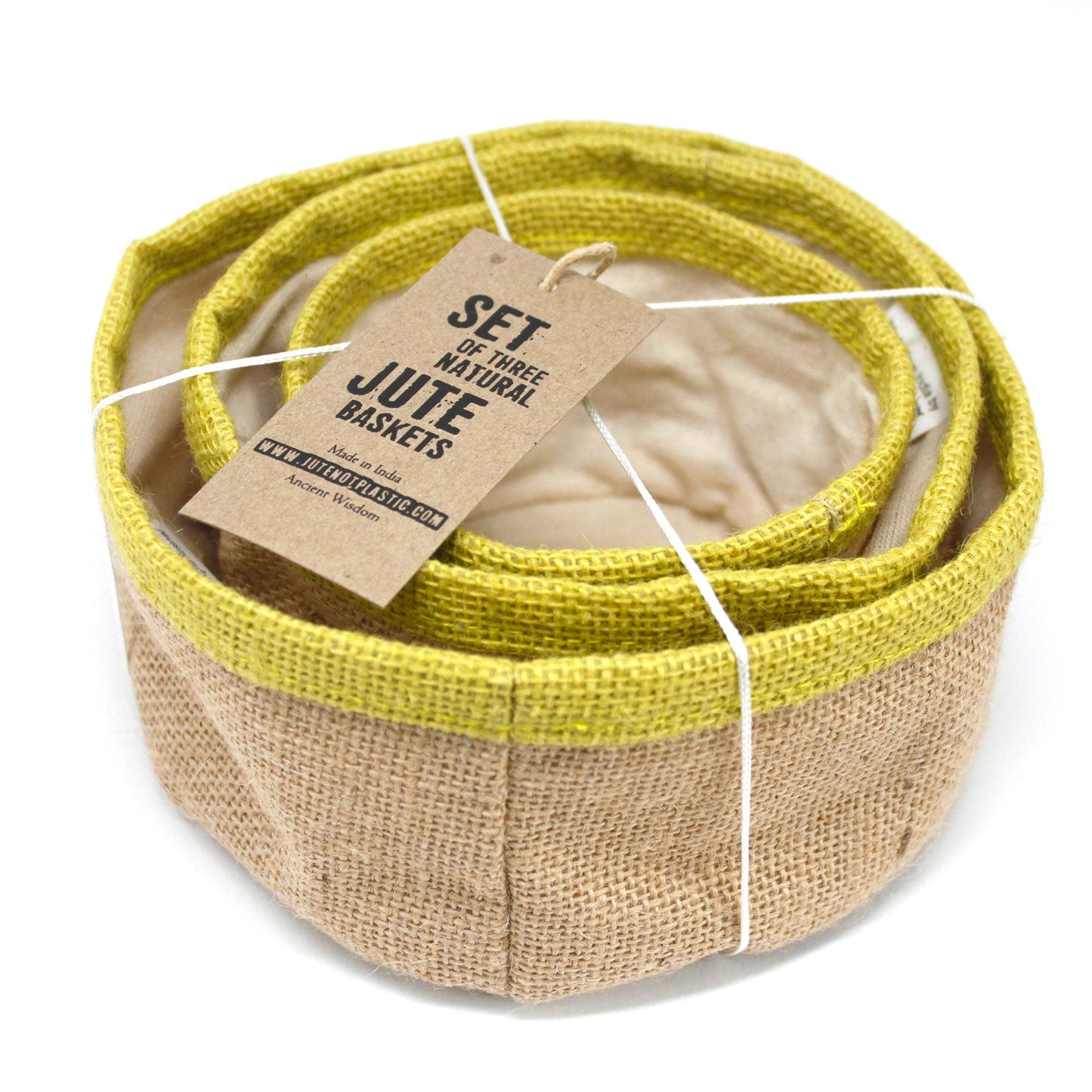 Set of 3 Natural Eco-Friendly Jute Baskets - Olive product packaging on clean background from Quintessential Holistic Health Ltd
