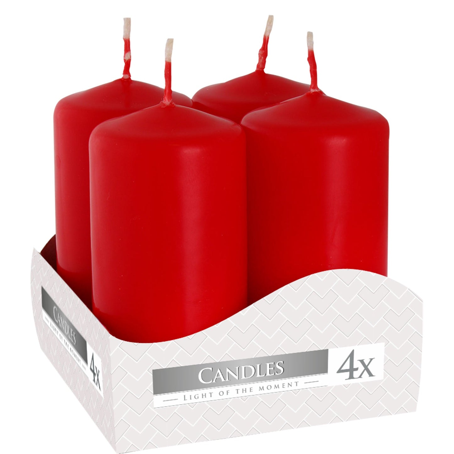 Set of 4 Pillar Candles - Medium / Red product packaging on clean background from Quintessential Holistic Health Ltd