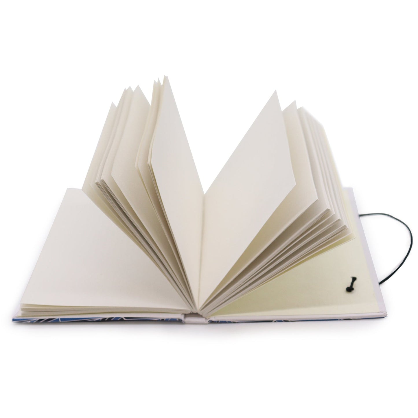 Eco-Friendly Notebook with Strap – We Are Waves in the Same Sea, open with blank pages fanned into peaks by Quintessential Holistic Health Ltd