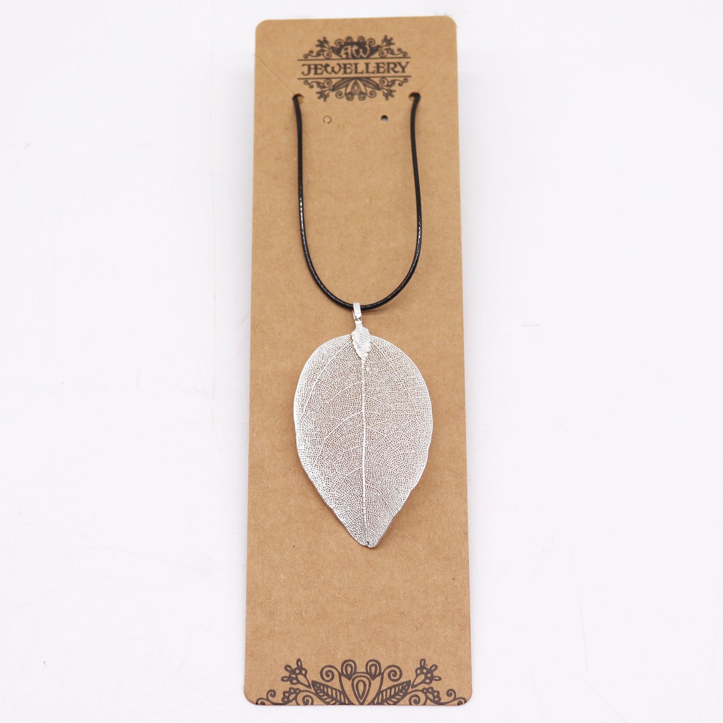 Real Leaf Necklace - Silver product packaging on clean background from Quintessential Holistic Health Ltd