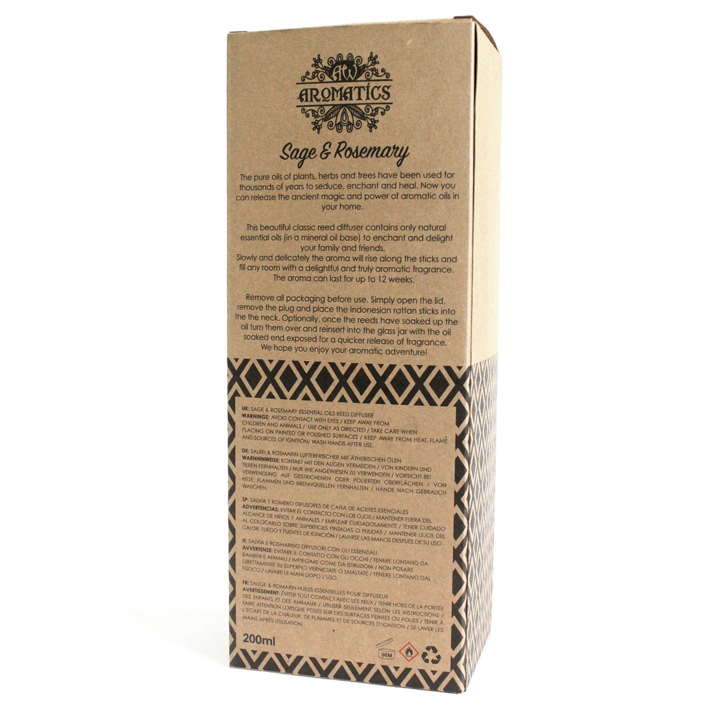 200ml Reed Diffuser - Sage and Rosemary product packaging on clean background from Quintessential Holistic Health Ltd