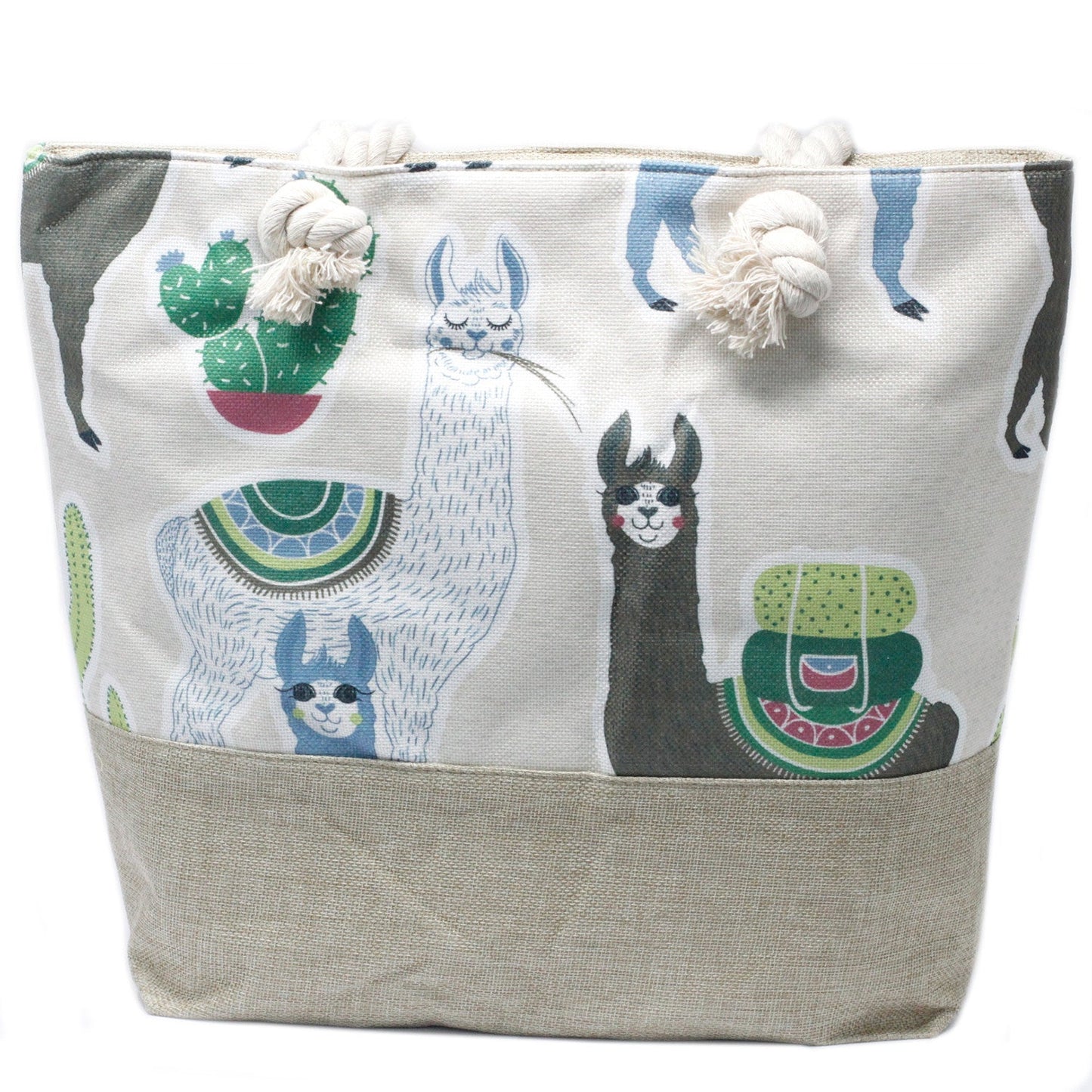 Classic Rope Handled Beach Bag - Llamas product packaging on clean background from Quintessential Holistic Health Ltd