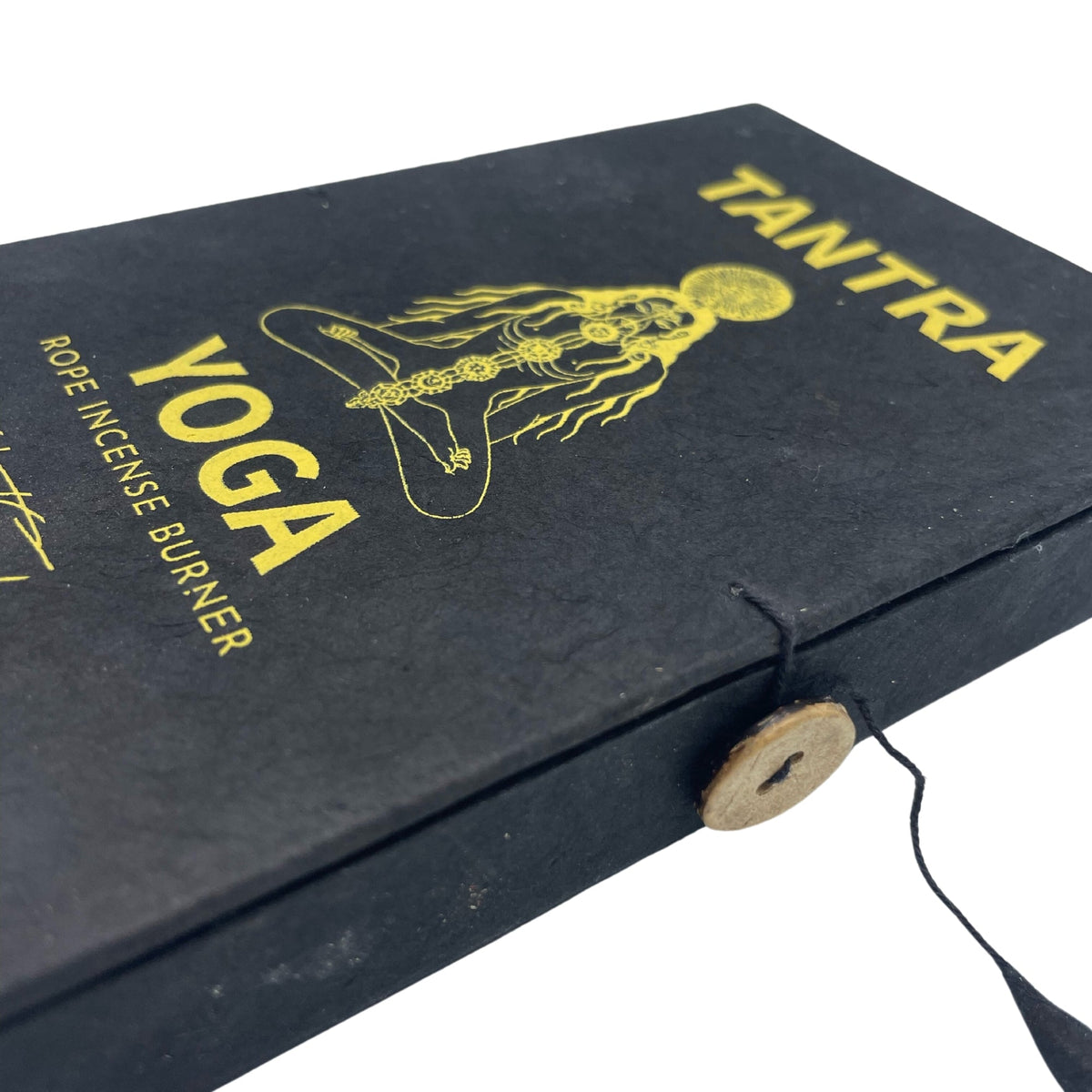 Rope Incense and Silver Plated Holder Set - Tantra Yoga, black case with gold design, wooden button and cord closure, by Quintessential Holistic Health Ltd