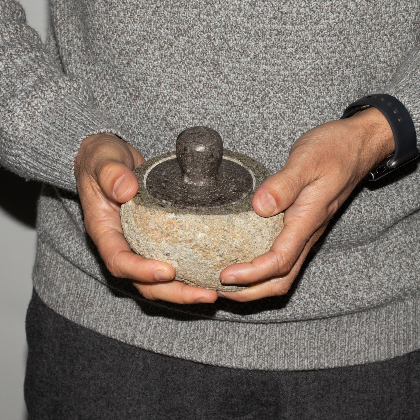 Hand Carved Natural River Stone Grounding Pot - Medium product packaging on clean background from Quintessential Holistic Health Ltd