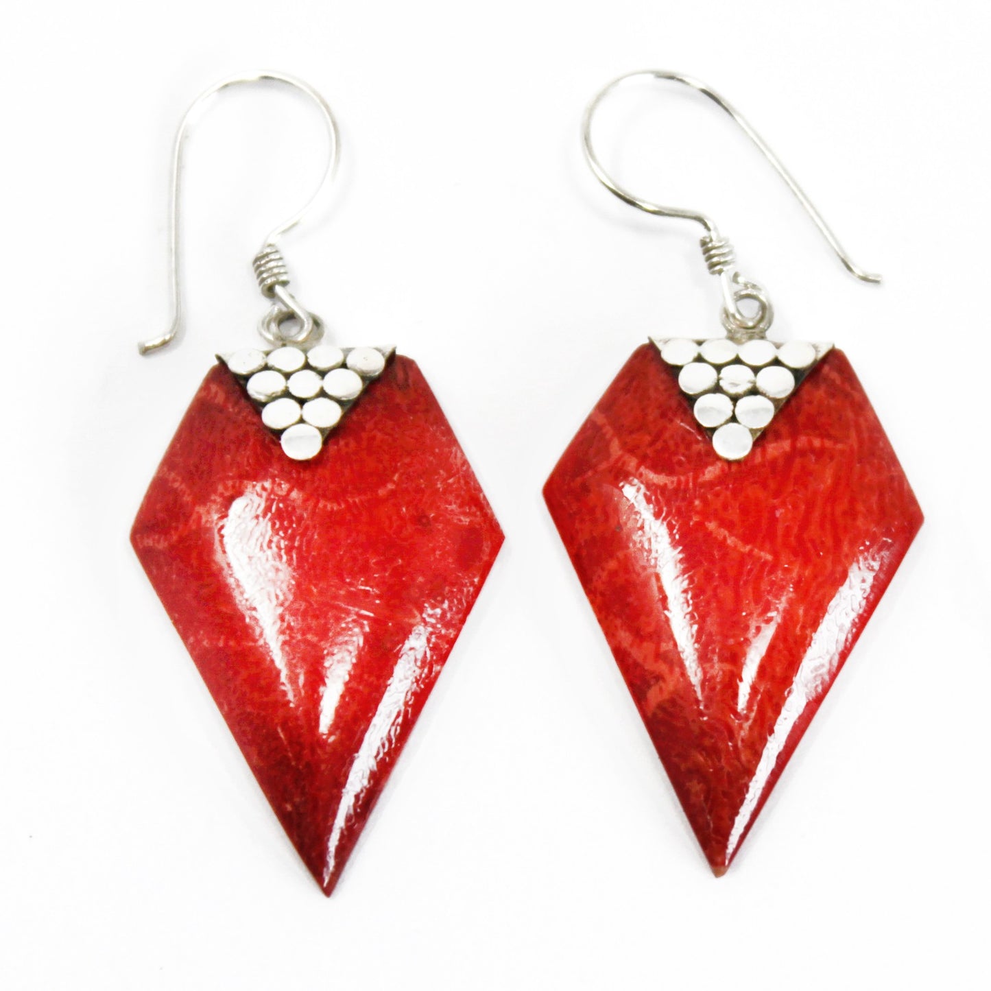 Red Coral Hand Made 925 Silver Earrings