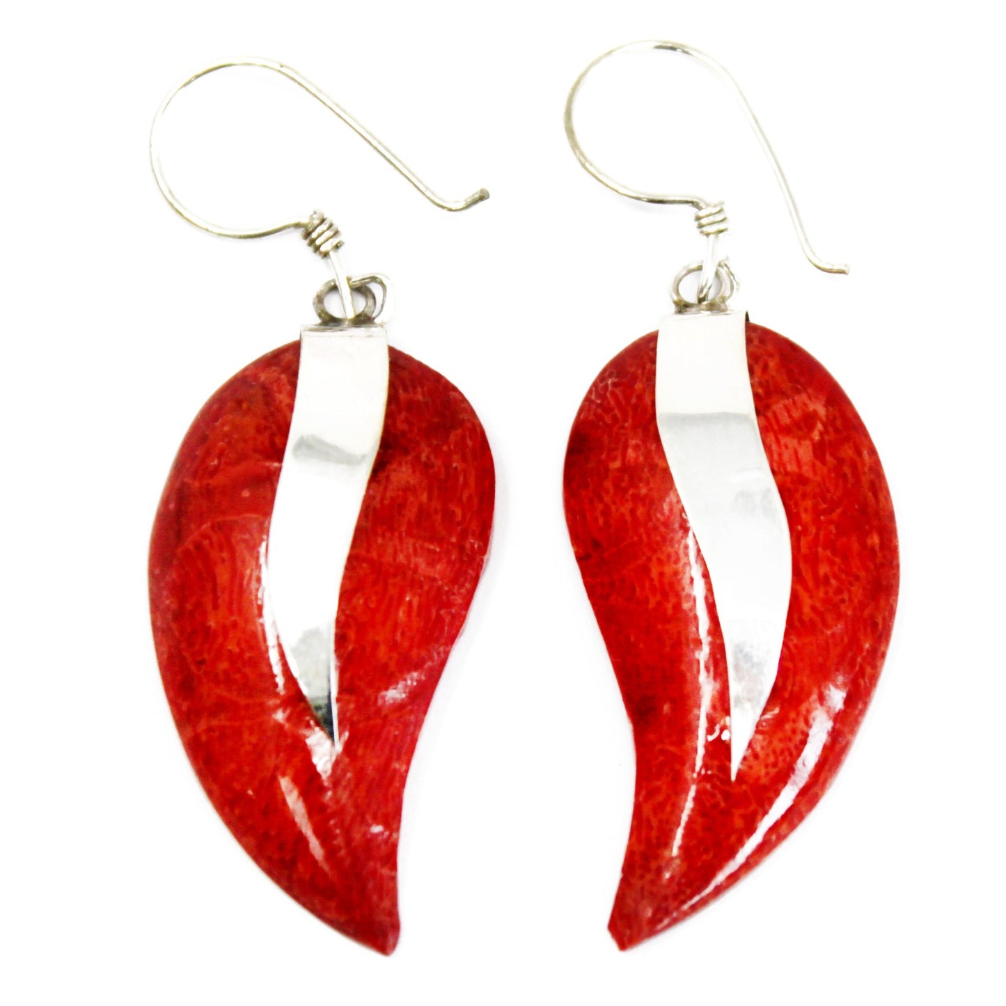 Red Coral Hand Made 925 Silver Earrings