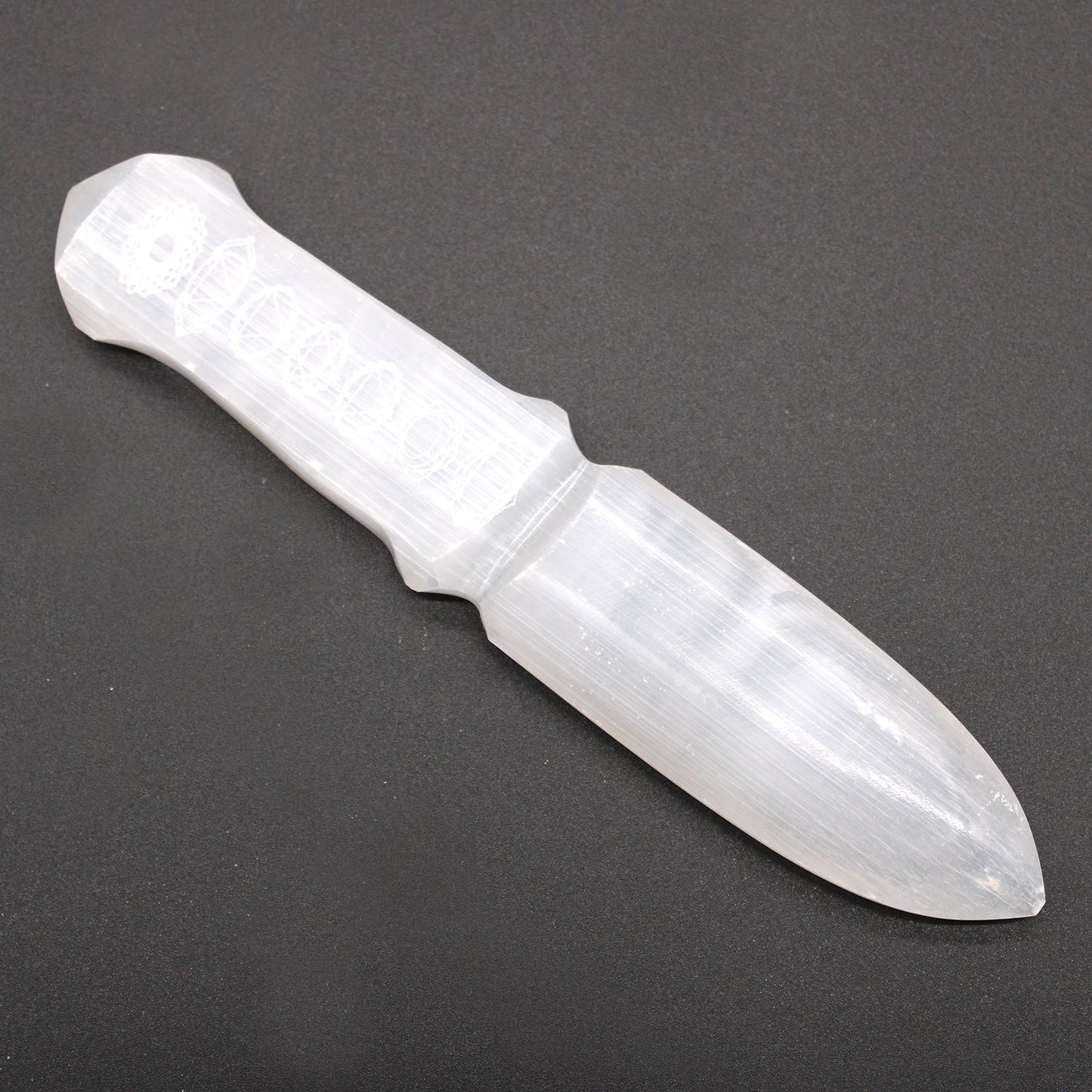 Handmade Selenite Ceremonial Knife - Chakra product packaging on clean background from Quintessential Holistic Health Ltd