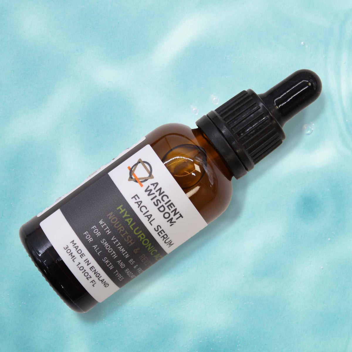 Vegan-Friendly Facial Serum - 30ml - Hyaluronic Acid in an amber dropper bottle with a black label by Quintessential Holistic Health Ltd