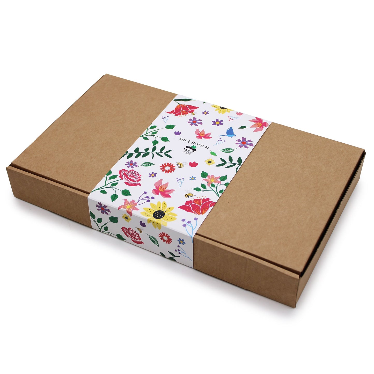Cold and Flu Salt and Flower Bath Soak Gift Set, in a slim brown box with a white floral sleeve around the centre from Quintessential Holistic Health.