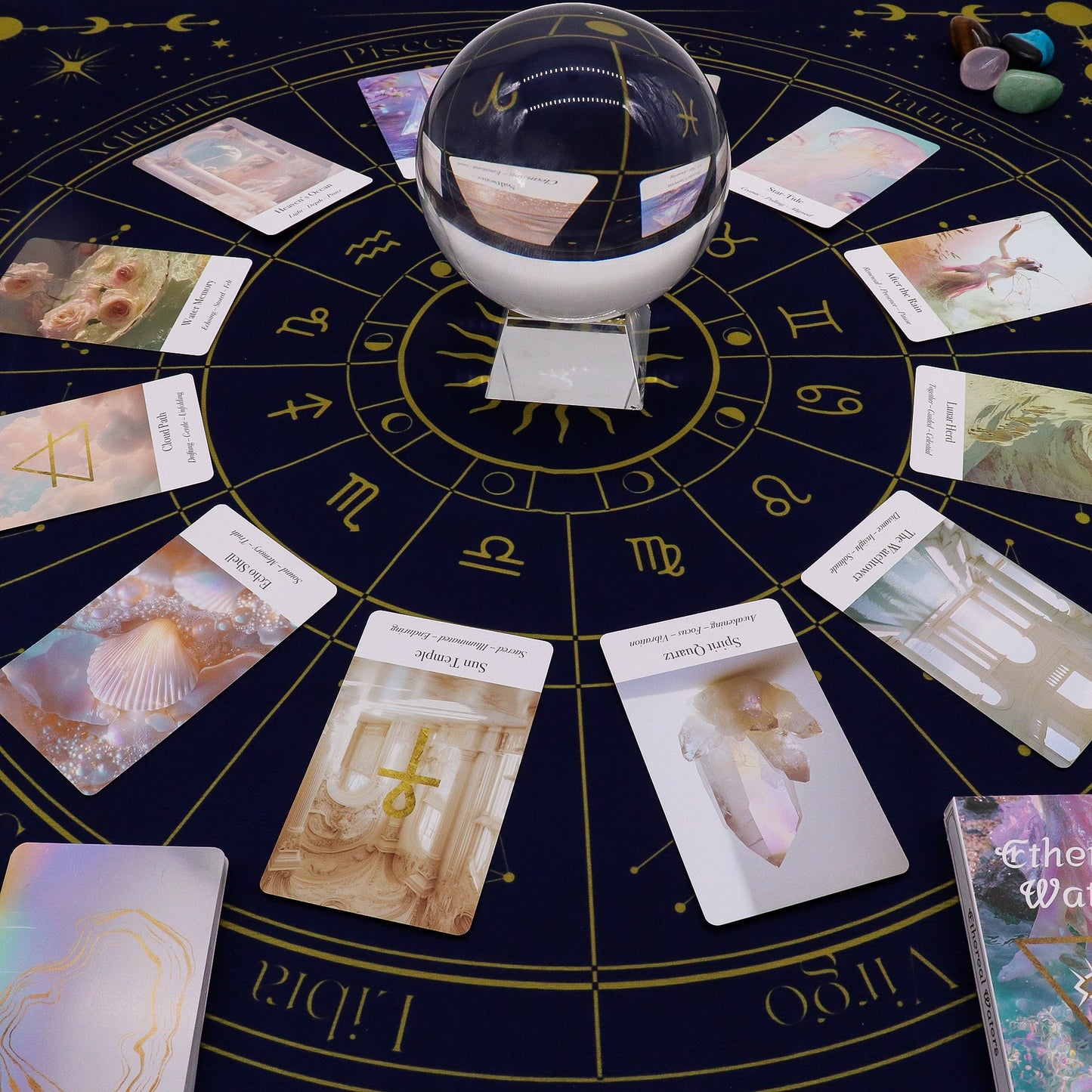 Esoteric Tarot Reading Cloth - Zodiac Wheel product packaging on clean background from Quintessential Holistic Health Ltd