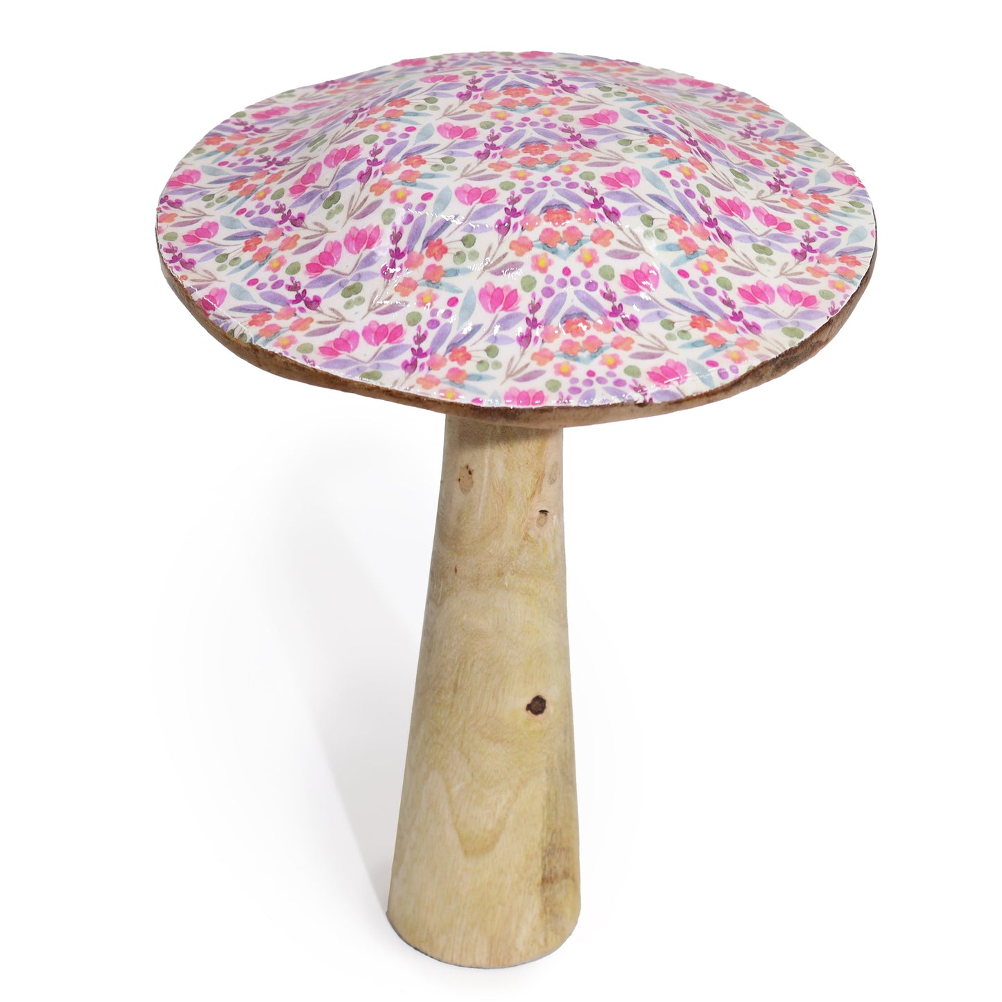 Handcrafted Enamel Wooden Mushroom - Large / Pretty Floral product packaging on clean background from Quintessential Holistic Health Ltd