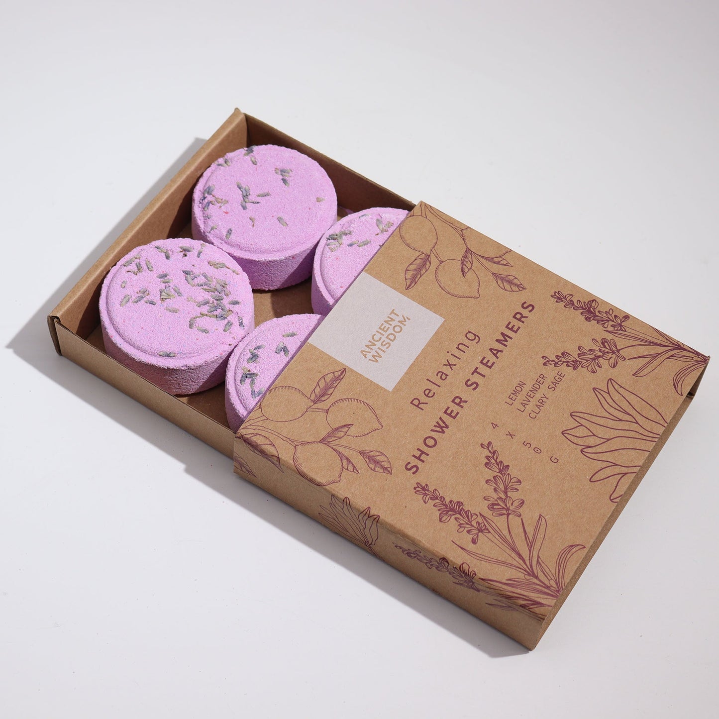 Natural Vegan-Friendly Zen Shower Steamers Therapy Wellness Gift Set - Relaxing product packaging on clean background from Quintessential Holistic Health Ltd