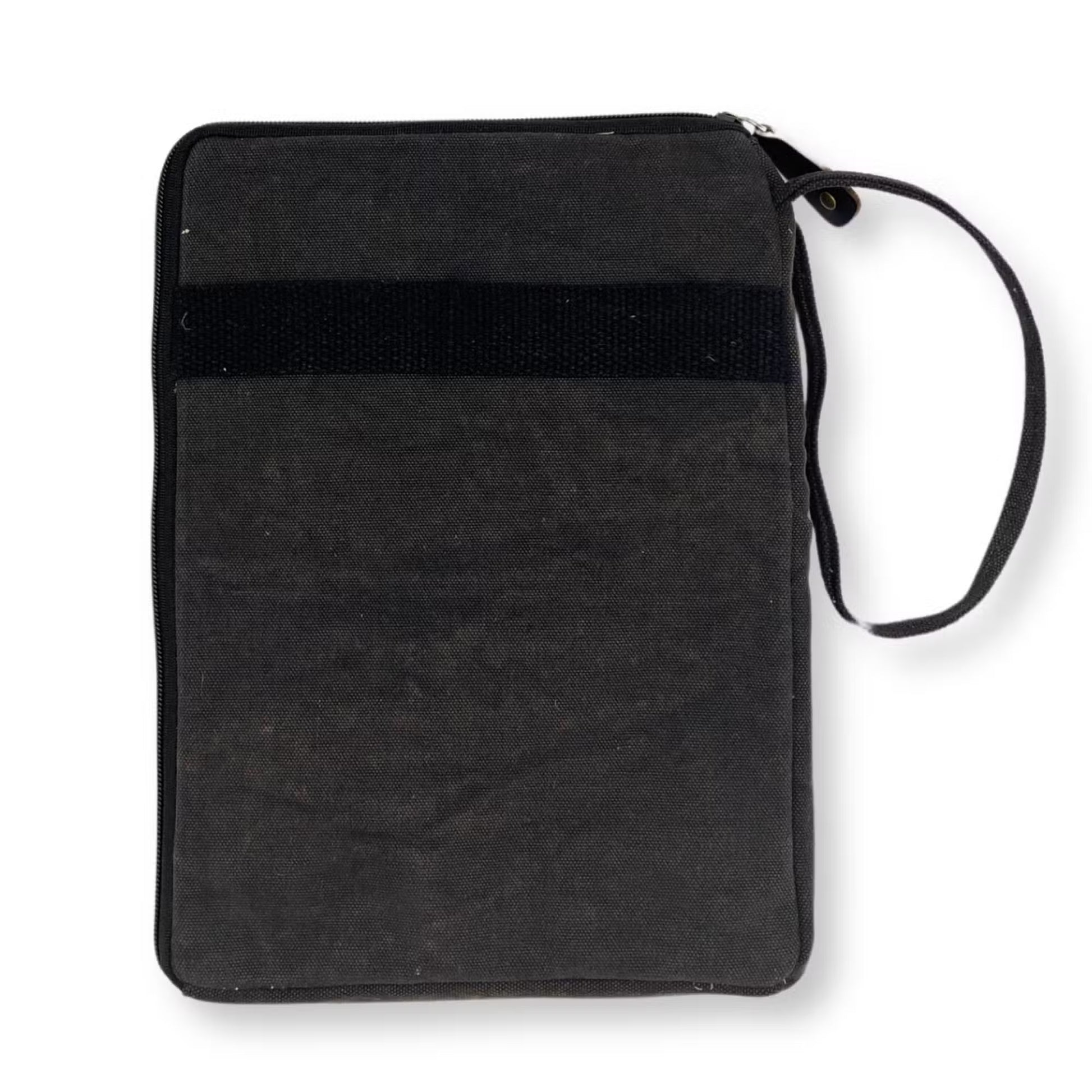 Handcrafted Jute and Cotton Laptop Pouch - Medium / Stonewashed Charcoal product packaging on clean background from Quintessential Holistic Health Ltd