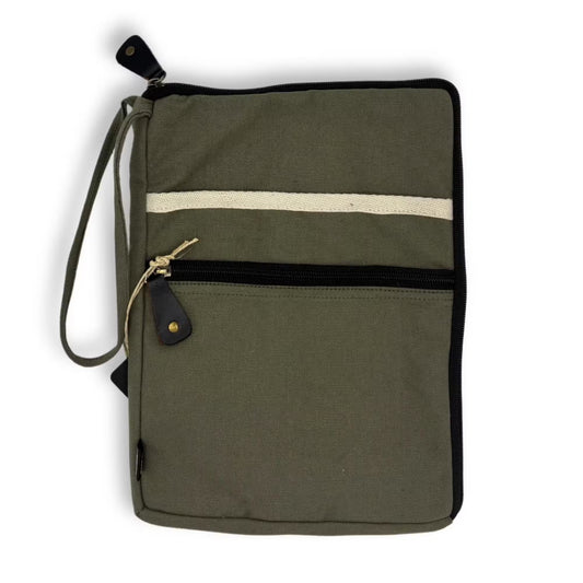 Handcrafted Jute and Cotton Tablet Pouch - Small / Olive