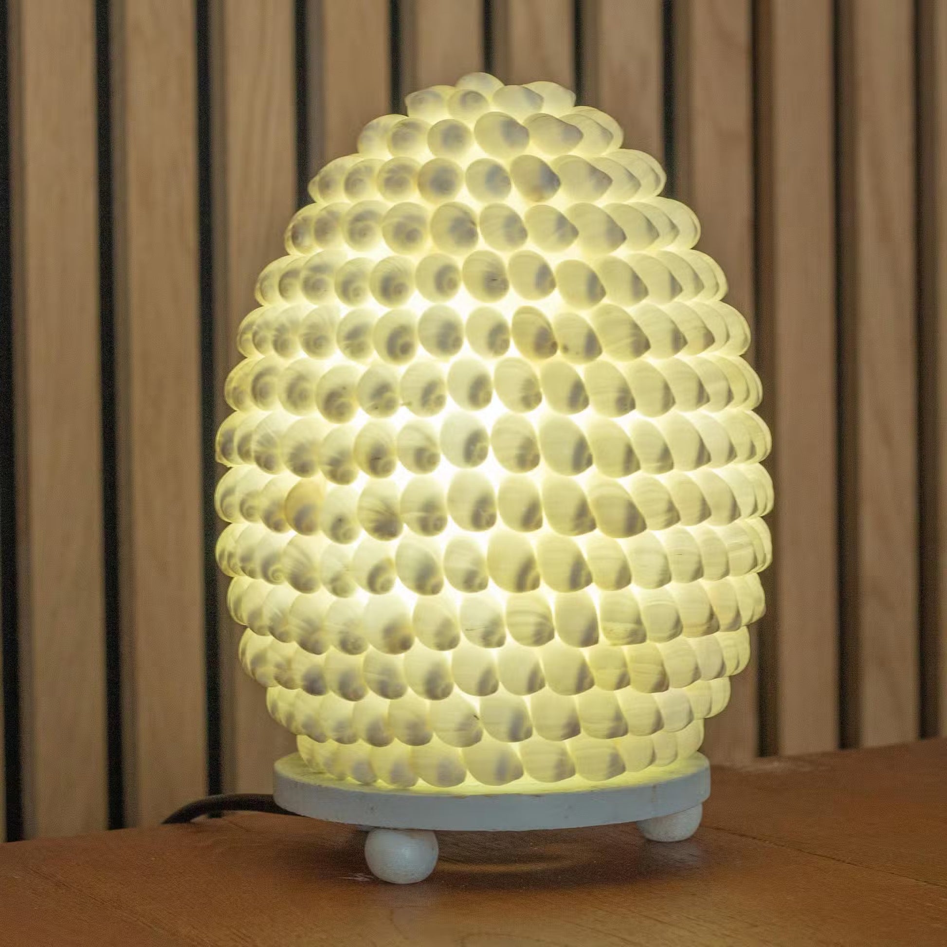 Handcrafted LED Boho Seashell Lamp - Small / Oval product packaging on clean background from Quintessential Holistic Health Ltd