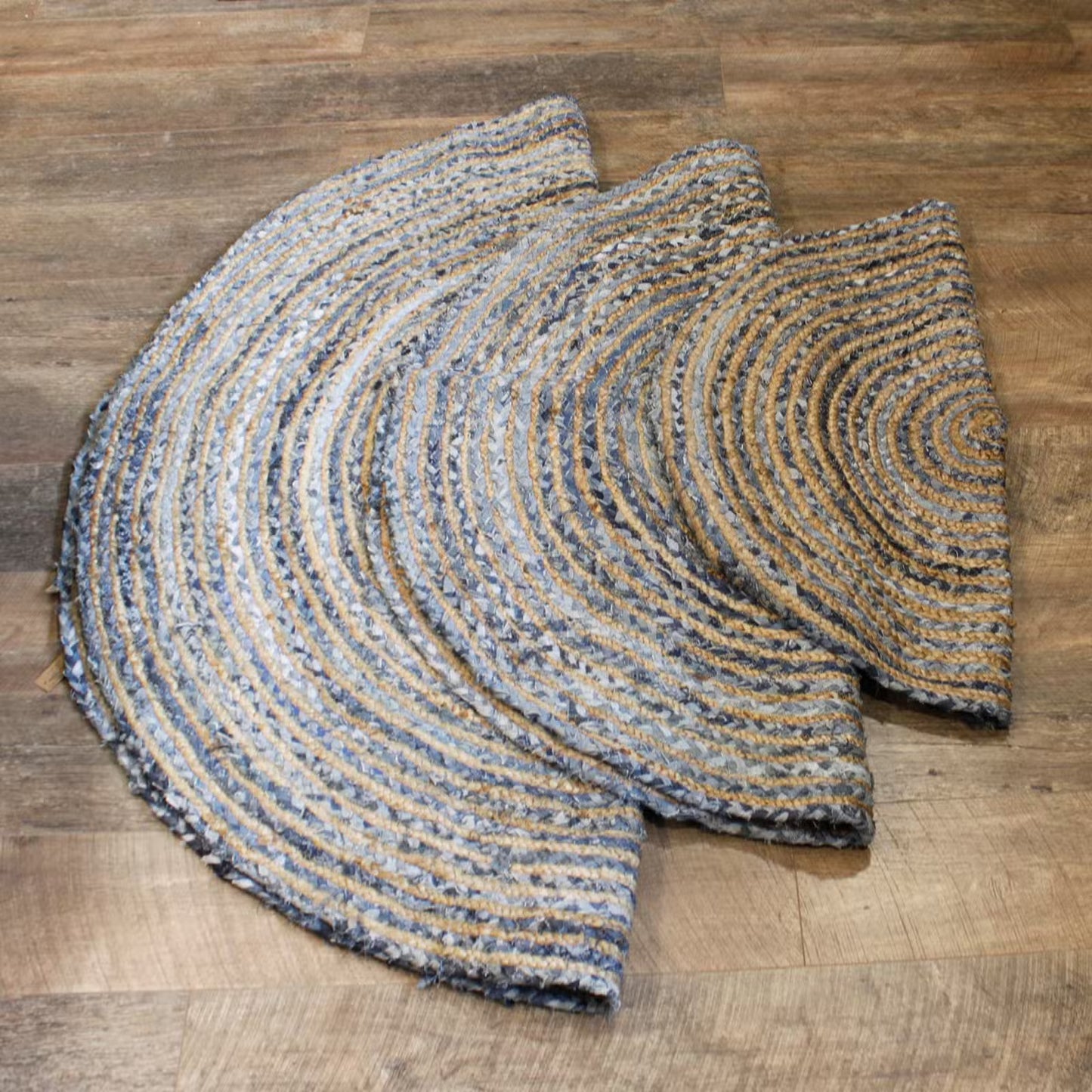 Handmade Round Jute and Recycled Denim Rug - 150cm
