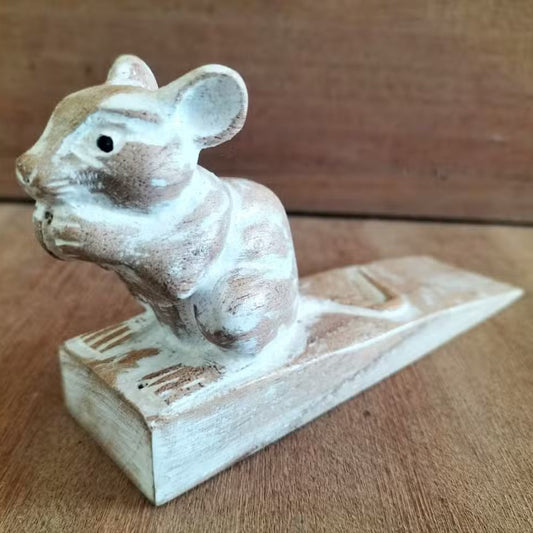 Hand-Carved Eco-Friendly Wooden Animal Doorstop - Dormouse
