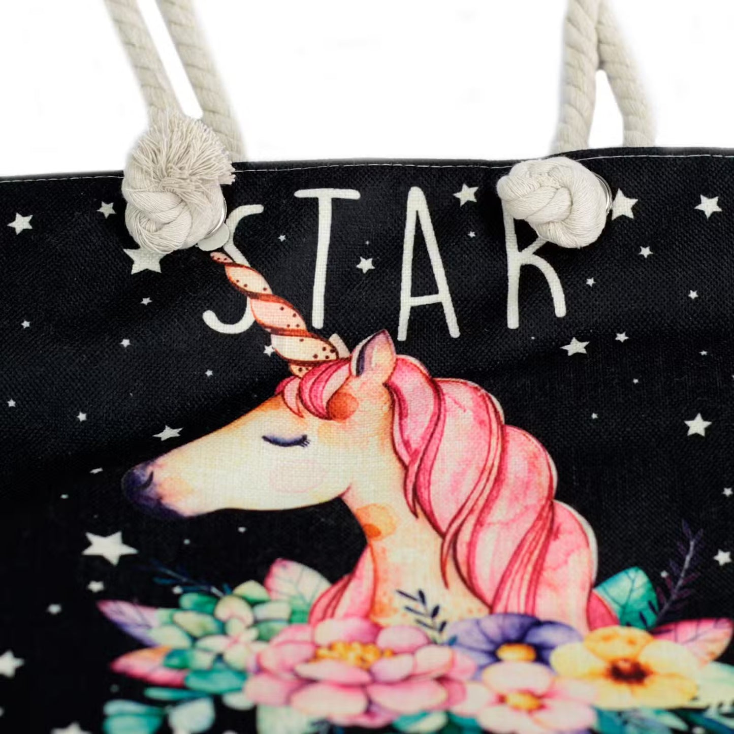 Classic Rope Handled Beach Bag - Star Keeper Unicorn