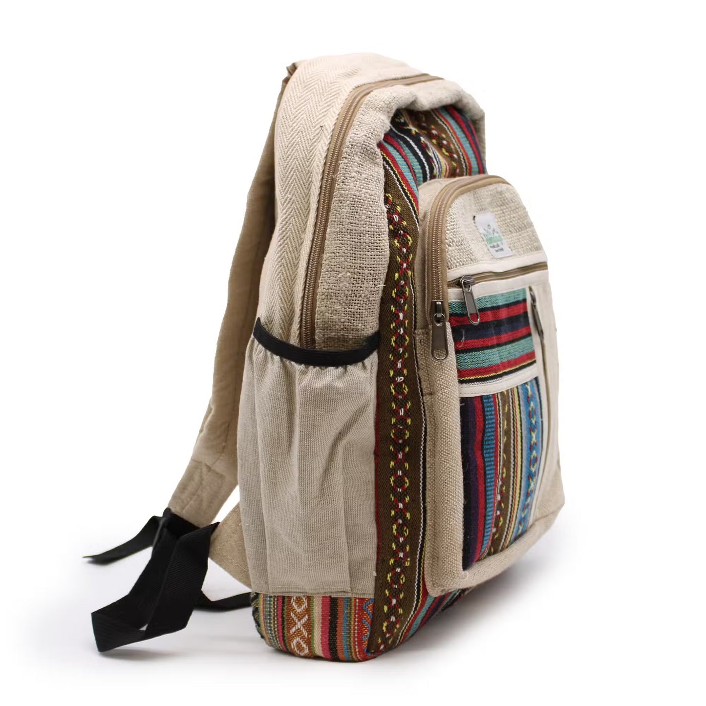 Eco-Friendly Hemp and Cotton Backpack - Random Colour / Zipped / Large