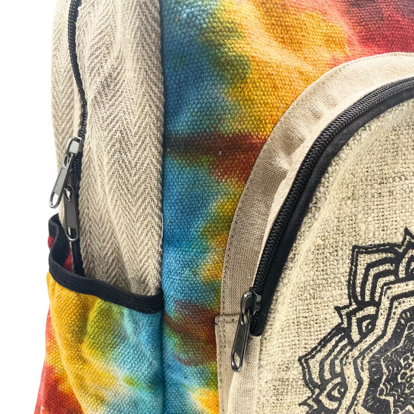 Eco-Friendly Tie Dyed Hemp and Cotton Backpack - Mandala / Large