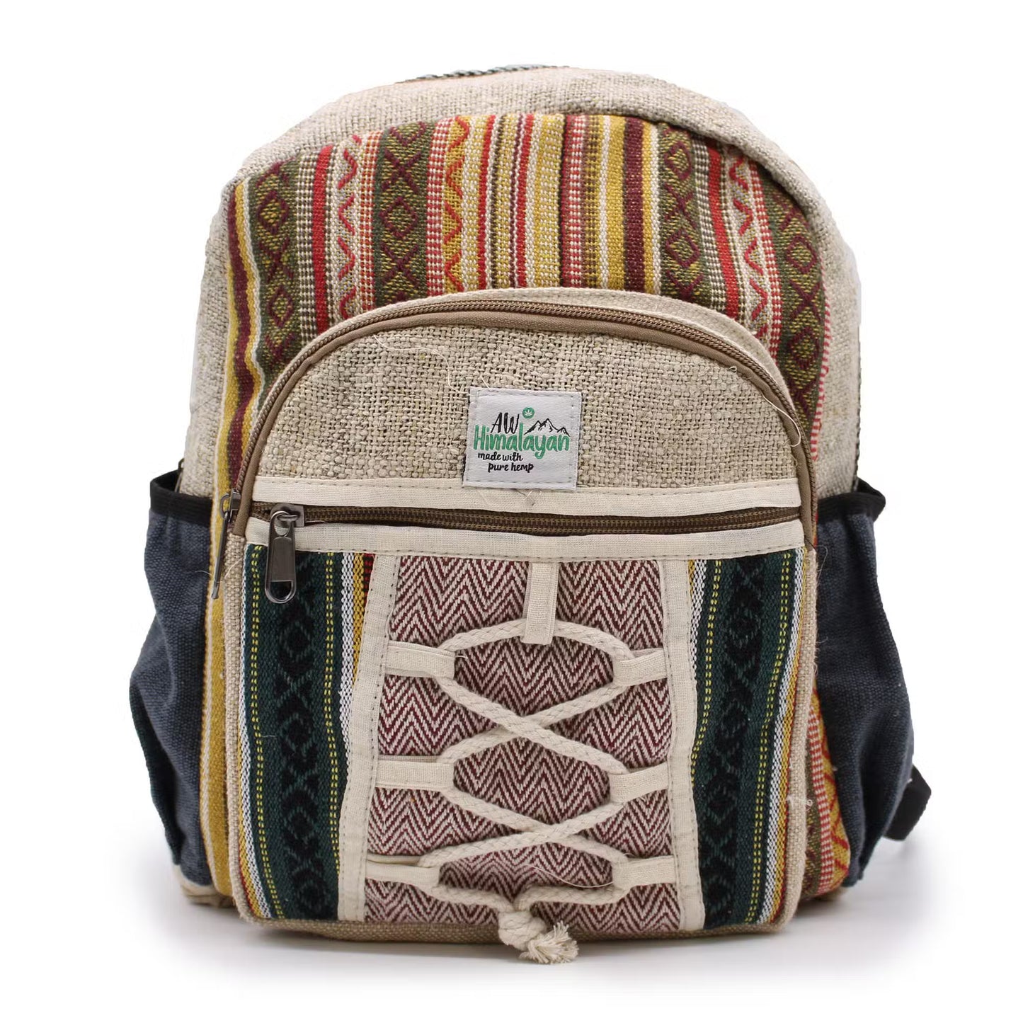 Eco-Friendly Hemp and Cotton Backpack - Rope and Pockets / Random Colour / Small