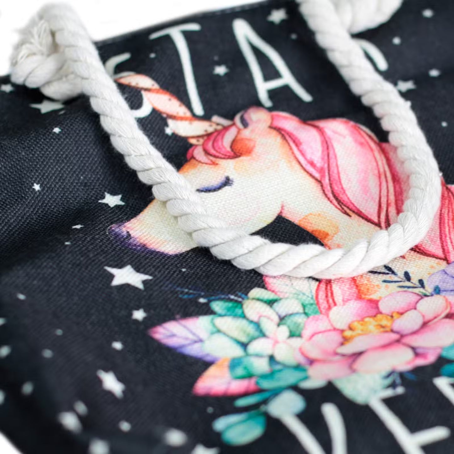 Classic Rope Handled Beach Bag - Star Keeper Unicorn