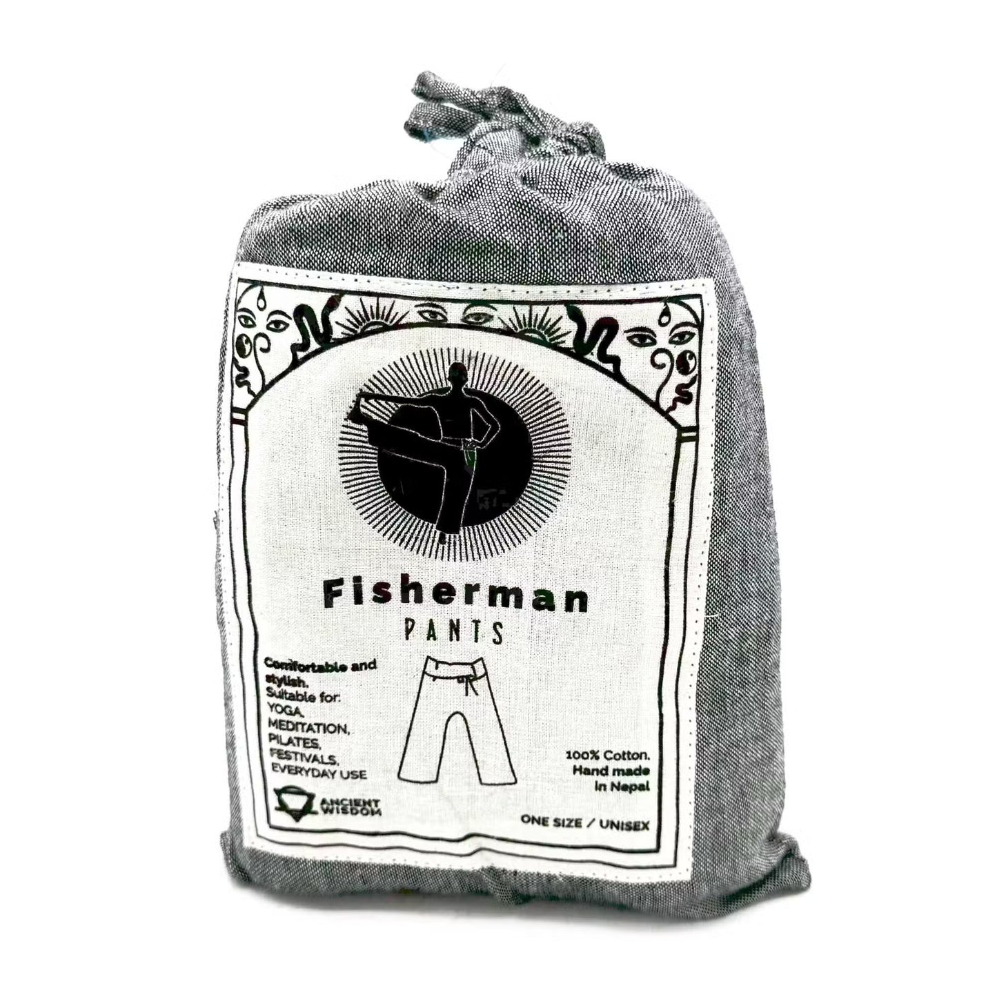 100% Eco-Friendly Cotton Unisex Thai Fisherman Style Yoga and Festival Pants - Gold / Mandala Mantra