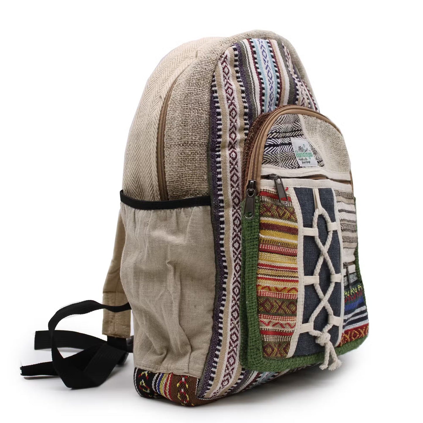 Eco-Friendly Hemp and Cotton Backpack - Rope and Pockets / Random Colour / Large
