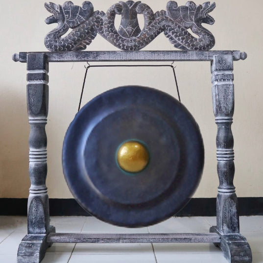 Handmade Albasia Wooden and Metal Healing Gong - Medium 35cm / Black