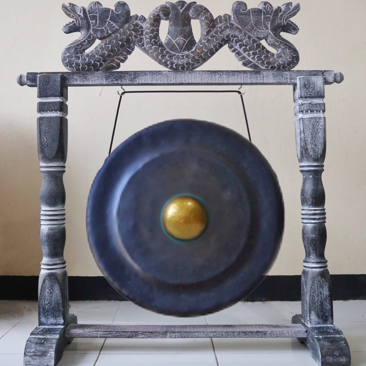 Handmade Albasia Wooden and Metal Healing Gong - Large 50cm / Black