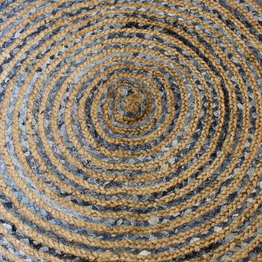 Handmade Round Jute and Recycled Denim Rug - 90cm
