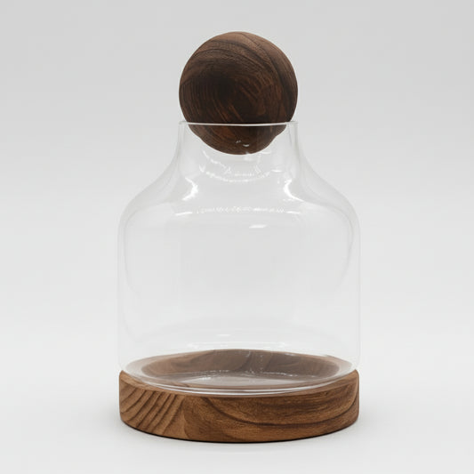 Glass Terrarium on Tung Wood with Ball - Medium / Dark