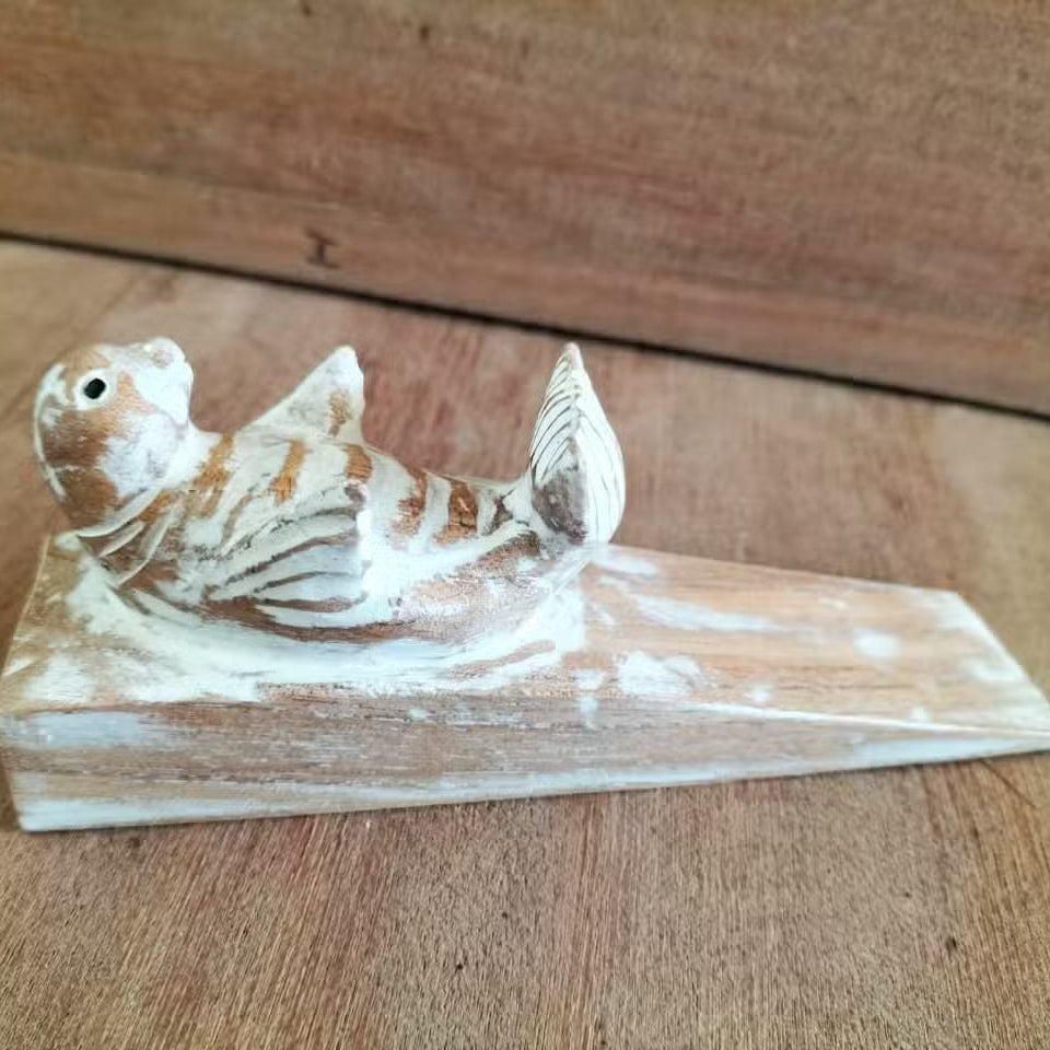 Hand-Carved Eco-Friendly Wooden Animal Doorstop - Baby Seal