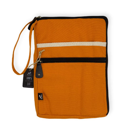 Handcrafted Jute and Cotton Laptop Pouch - Large / Orange