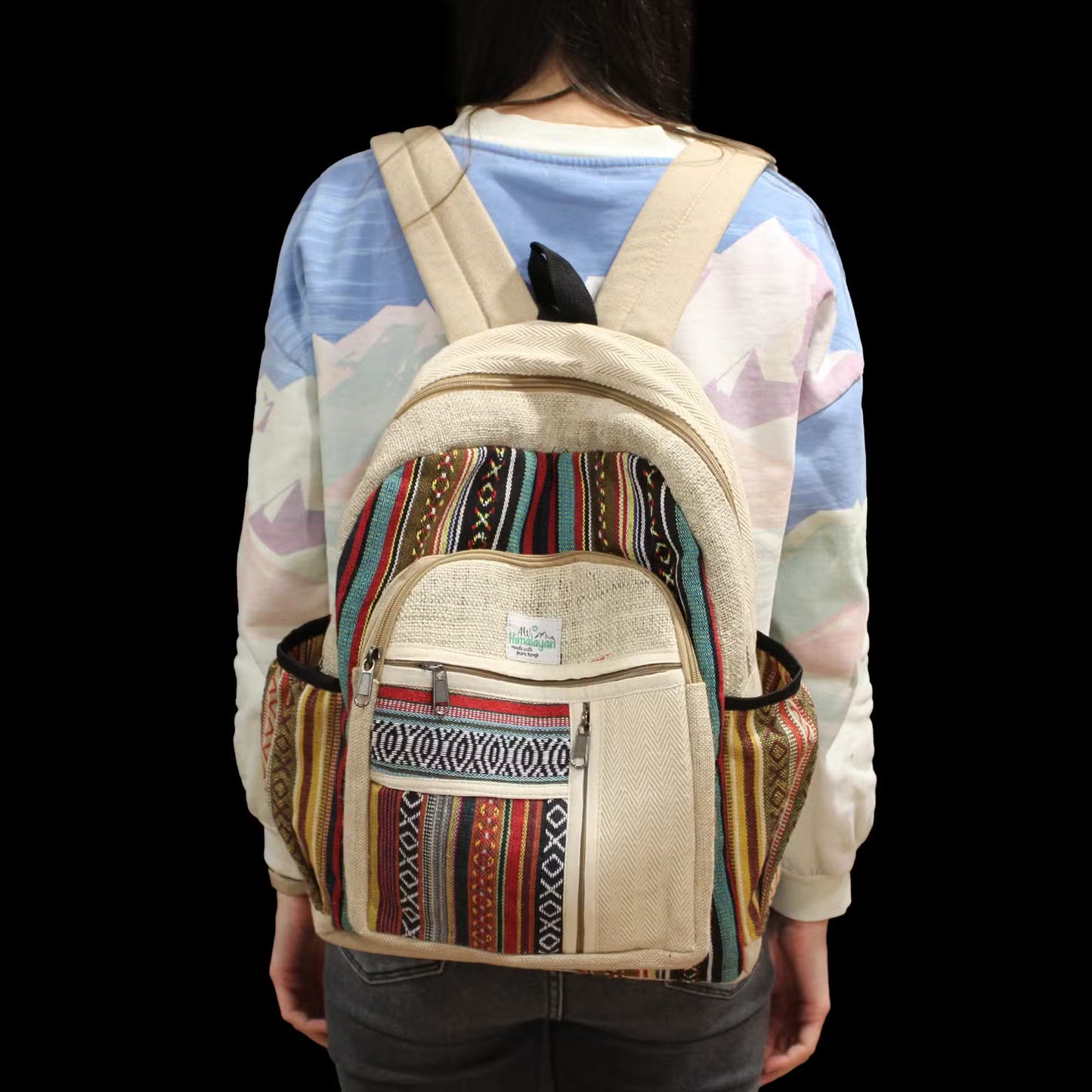 Eco-Friendly Hemp and Cotton Backpack - Random Colour / Zipped / Large