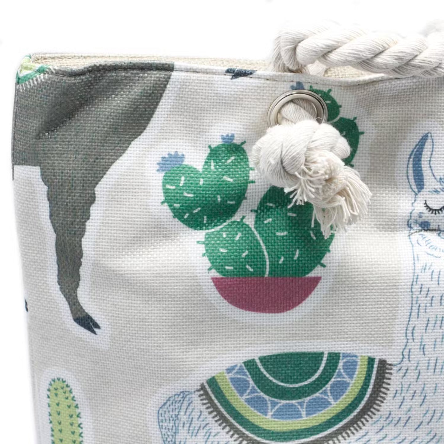 Classic Rope Handled Beach Bag - Llamas